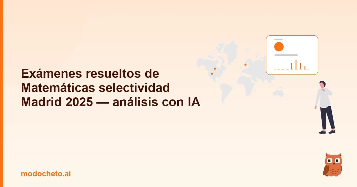 Portada ilustrada del artículo sobre exámenes resueltos Matemáticas Selectividad Madrid
