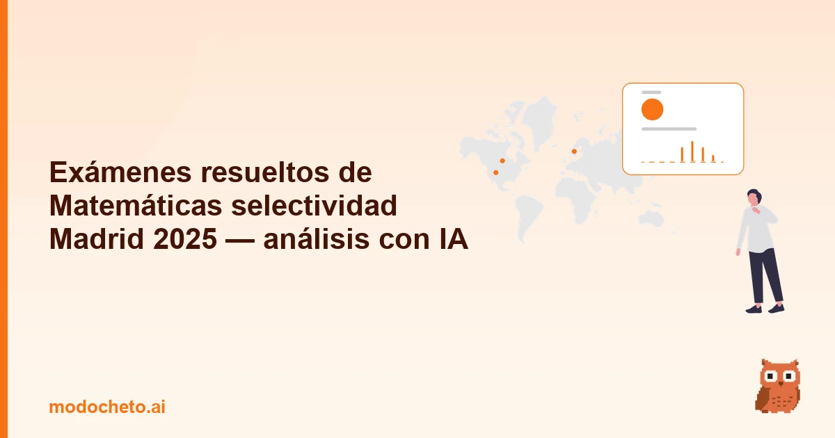 Portada ilustrada del artículo sobre exámenes resueltos Matemáticas Selectividad Madrid