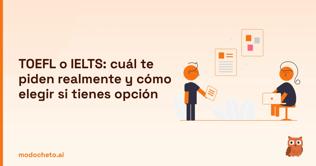 Portada ilustrada del artículo sobre TOEFL o IELTS