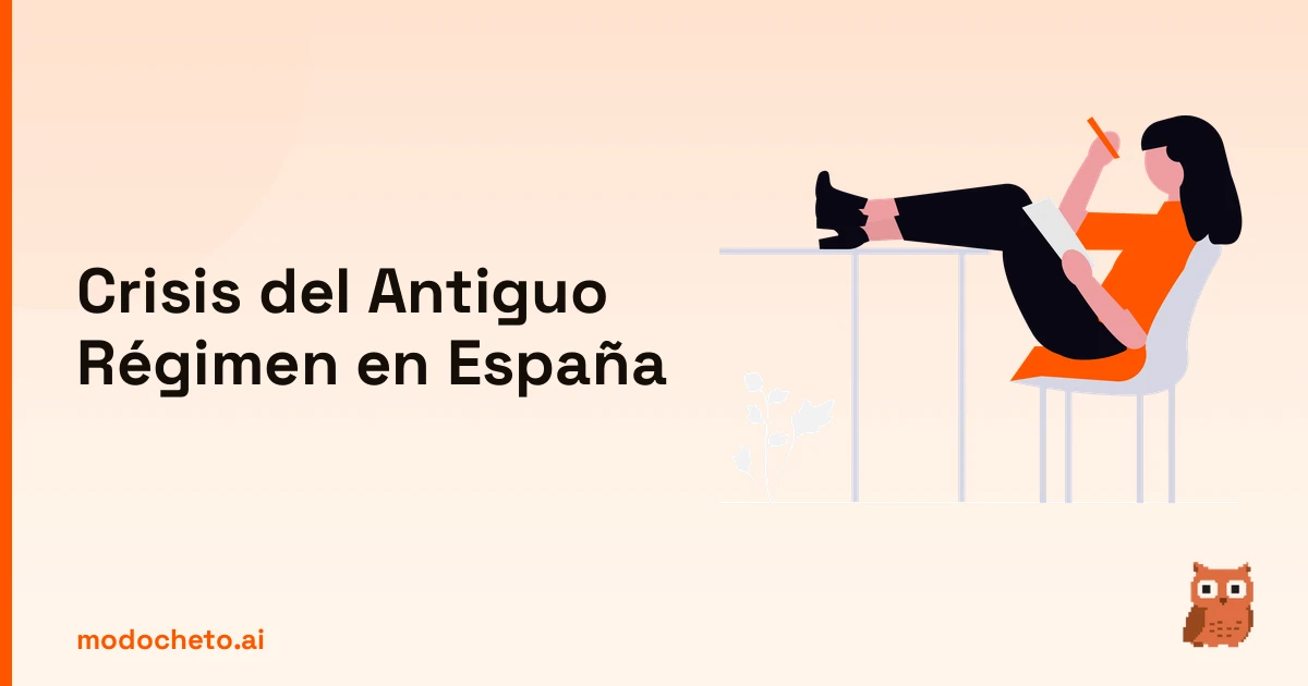 Estudiante preparando el examen sobre la crisis del Antiguo Régimen con apuntes y café.