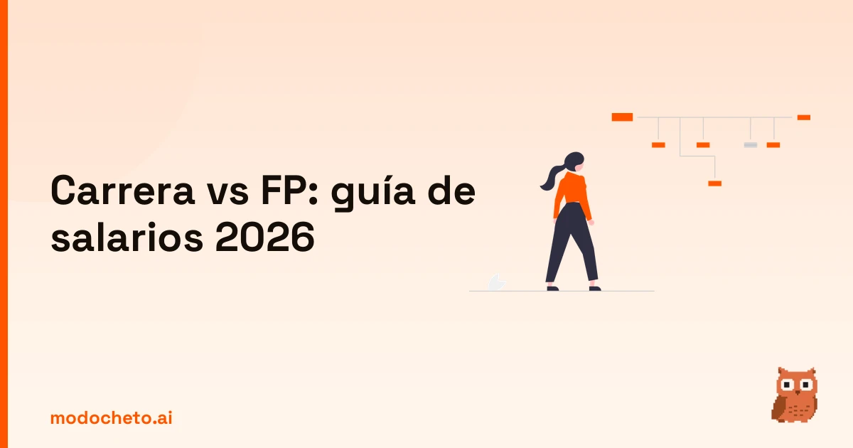 Ilustración de desarrollo profesional para comparar carrera vs FP en la guía de salarios 2026