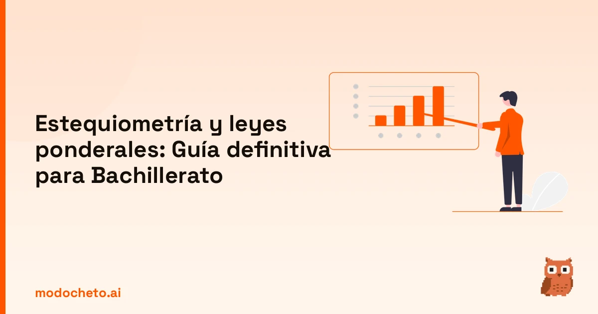 Ilustración de un plan estratégico para dominar la estequiometría y leyes ponderales en Bachillerato.