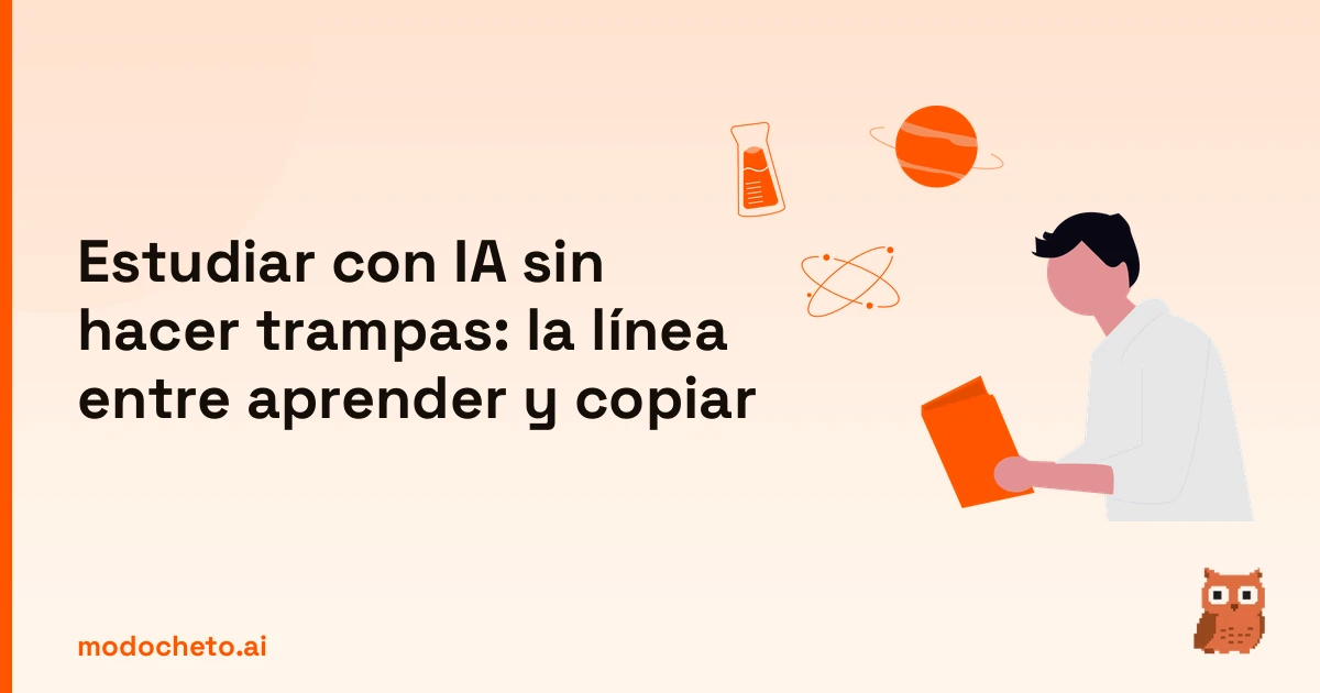Ilustración de una persona analizando ciencias para aprender a estudiar con IA de forma ética y sin trampas.