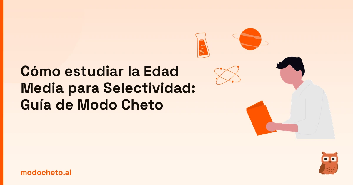 Ilustración de un estudiante analizando conceptos para estudiar la Edad Media para Selectividad con éxito.