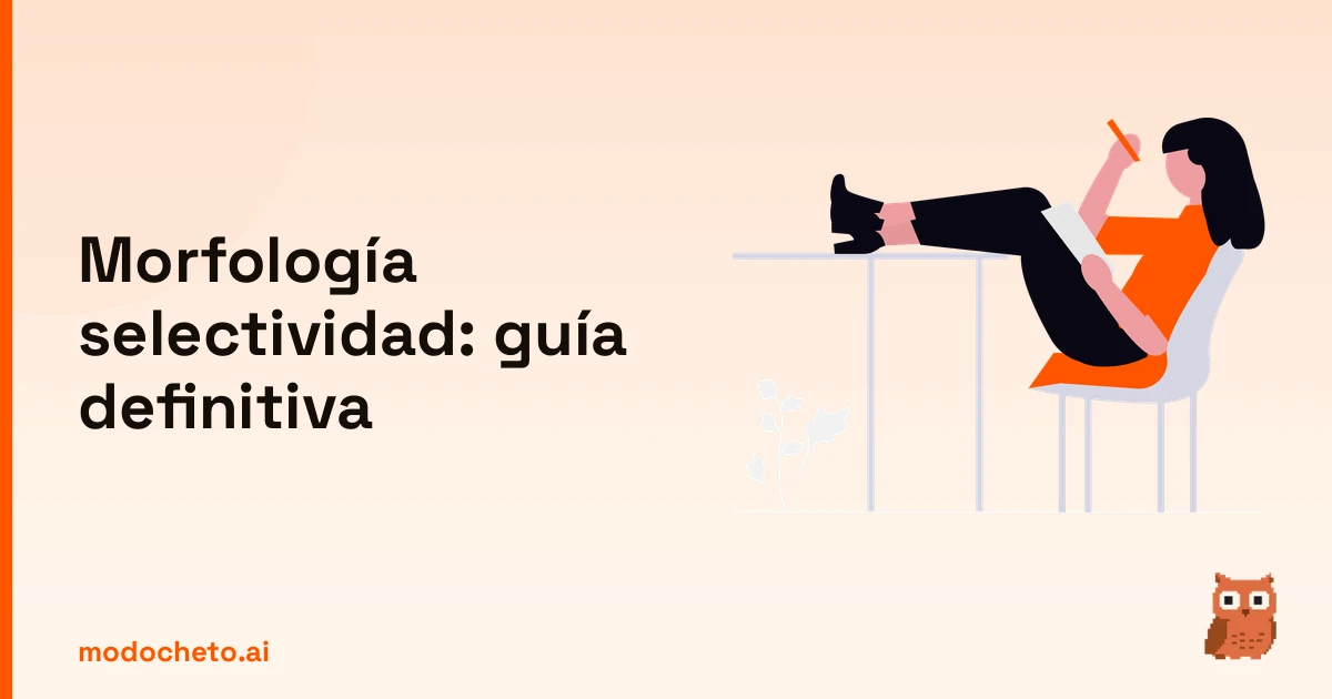 Ilustración de un estudiante organizando apuntes para el examen de morfología selectividad con actitud ganadora.