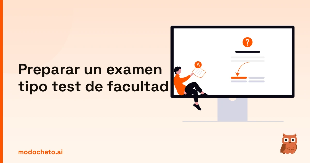 Ilustración de un examen tipo test online para preparar las pruebas de la facultad con éxito.