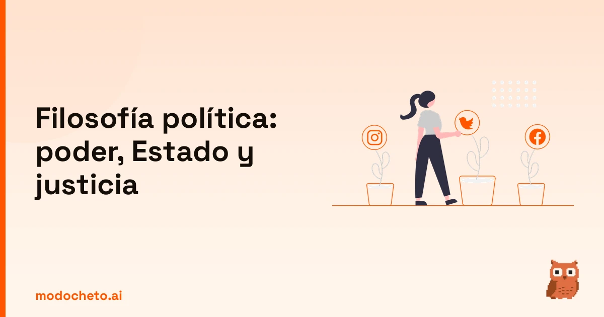 Ilustración de estrategia social para entender la filosofía política y el poder del Estado.