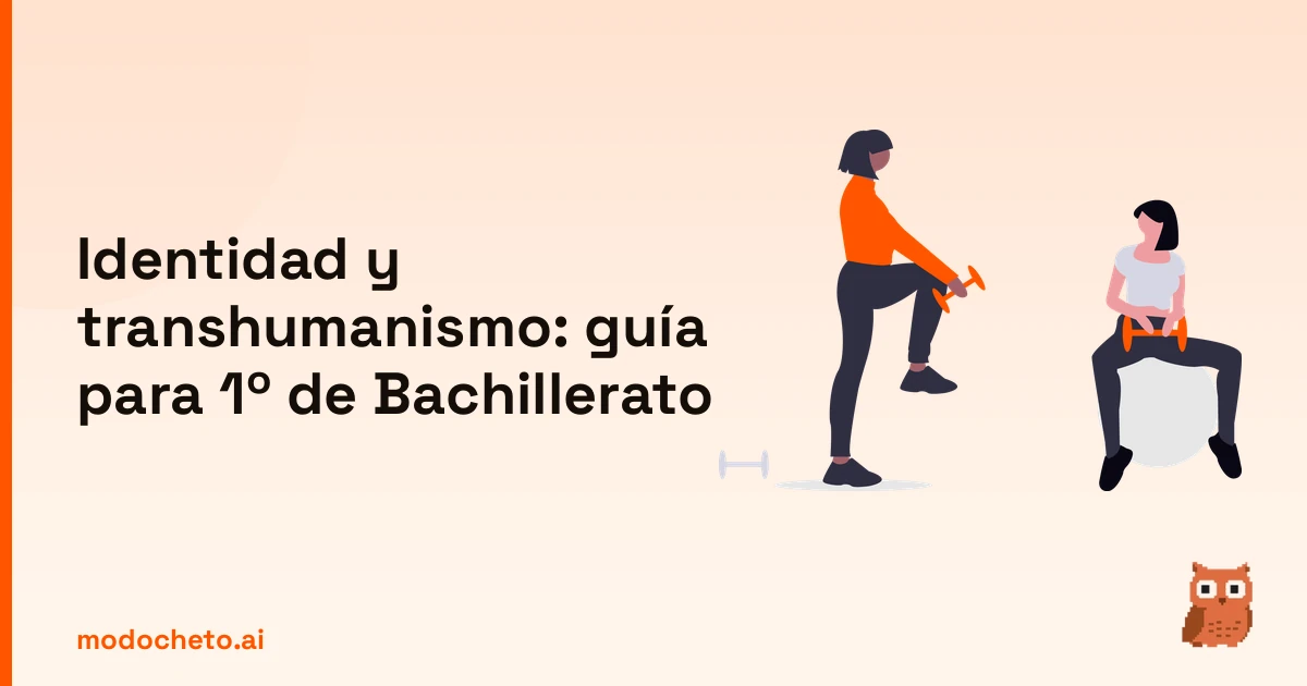 Ilustración de entrenamiento personal para dominar la guía de identidad y transhumanismo en 1º de Bachillerato.