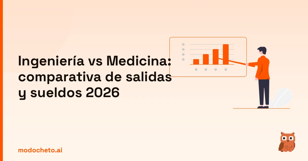 Ilustración de un plan de negocio analizando sueldos y salidas en ingeniería vs medicina para 2026