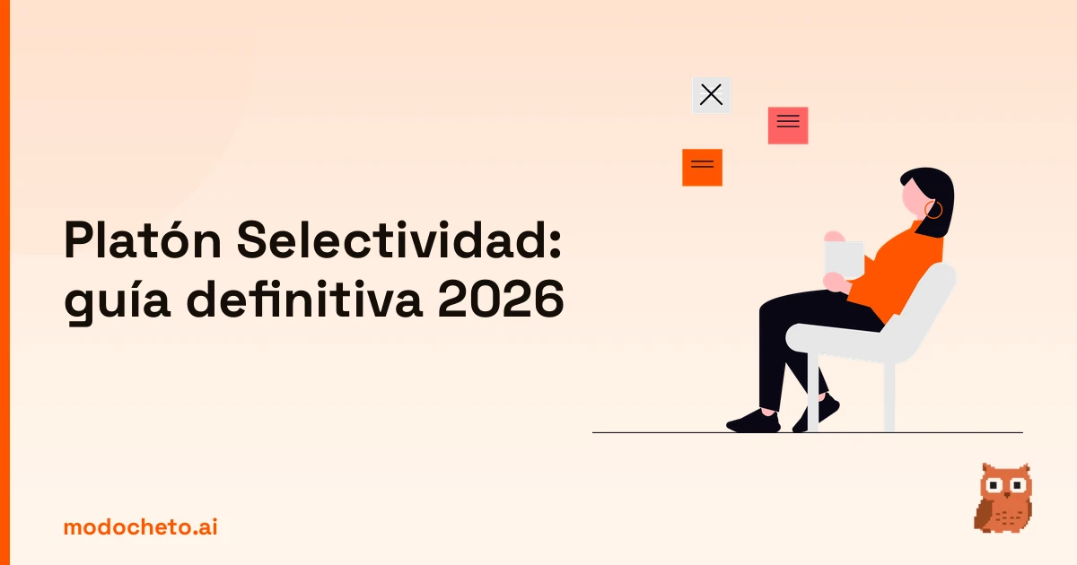 Ilustración de una persona anotando conceptos clave para superar Platón Selectividad en la guía 2026.