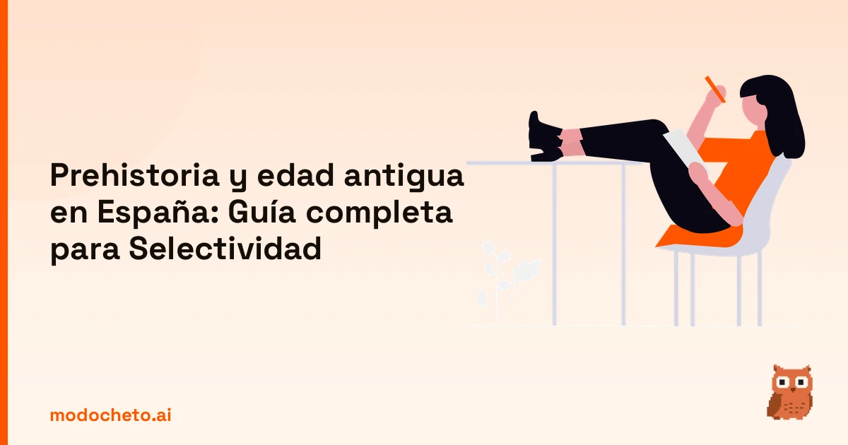 Ilustración de un estudiante preparando el examen de prehistoria y edad antigua en España para Selectividad