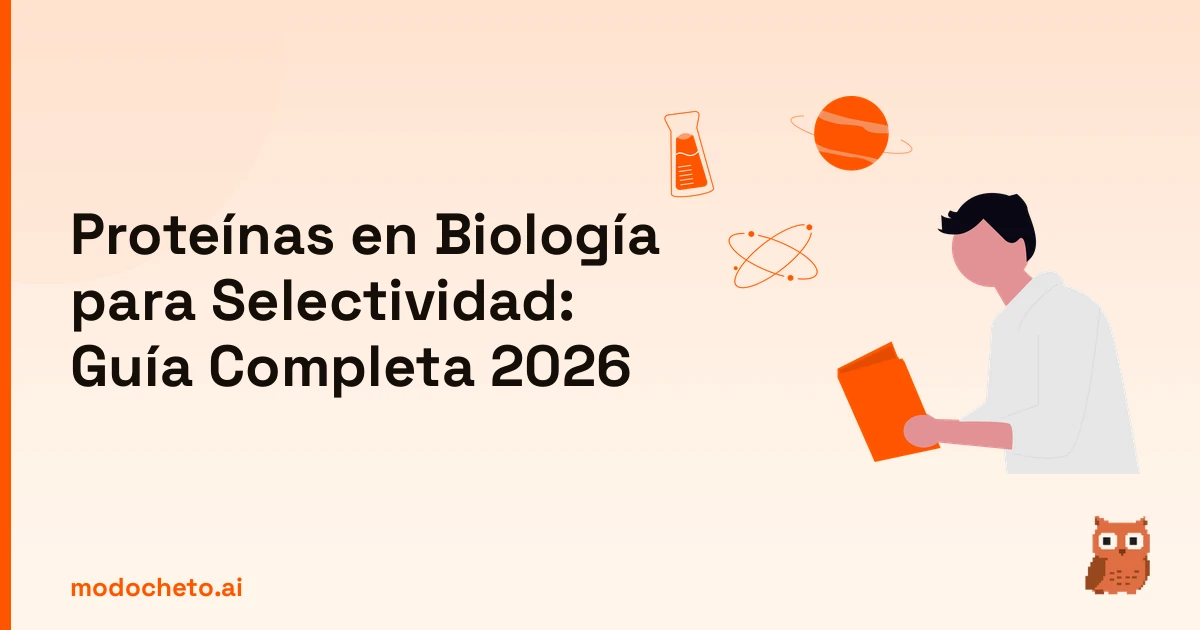 Ilustración de estudiante analizando datos científicos para dominar las proteínas en Biología Selectividad.