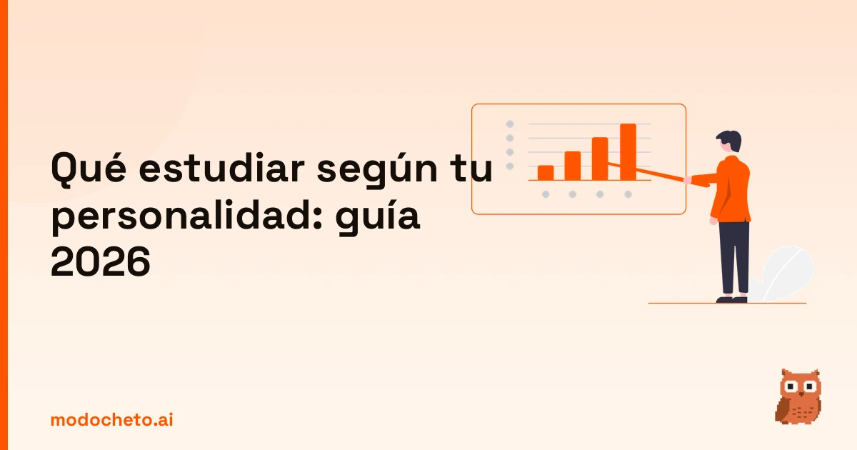 Ilustración de un business plan creativo para descubrir qué estudiar según tu personalidad en 2026.