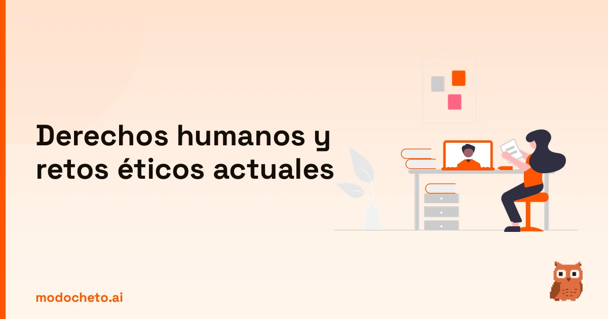 Ilustración de estudio digital sobre derechos humanos y retos éticos contemporáneos en Modo Cheto.