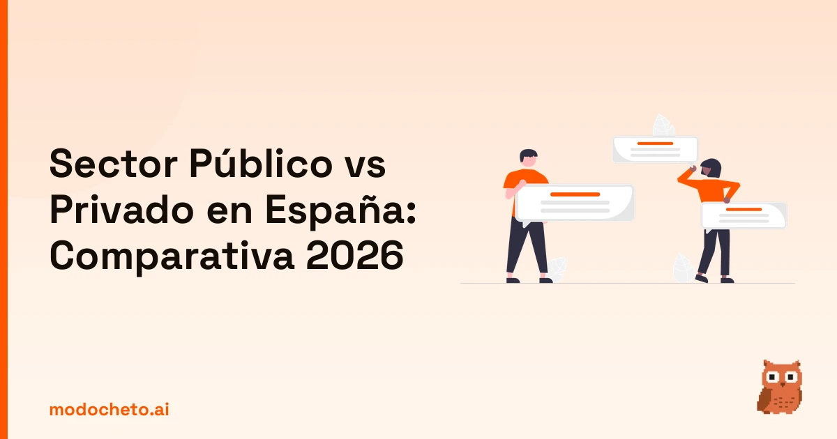 Debate ilustrado sobre la comparativa 2026 entre el sector público privado para decidir tu futuro laboral.