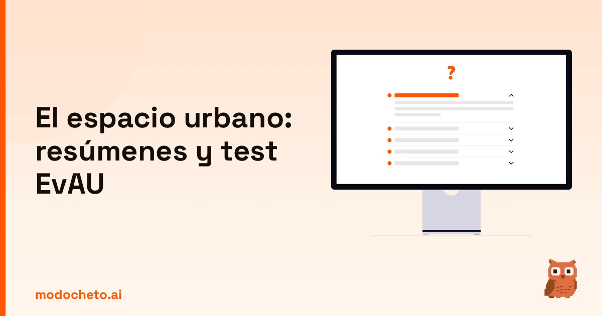 Ilustración de un personaje resolviendo dudas sobre el espacio urbano para el examen de EvAU
