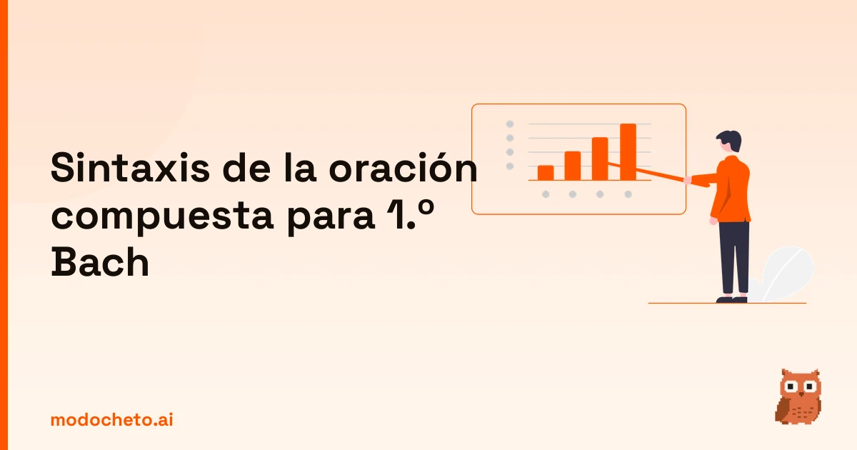 Ilustración de un plan estratégico para dominar la oración compuesta en 1.º de Bachillerato.