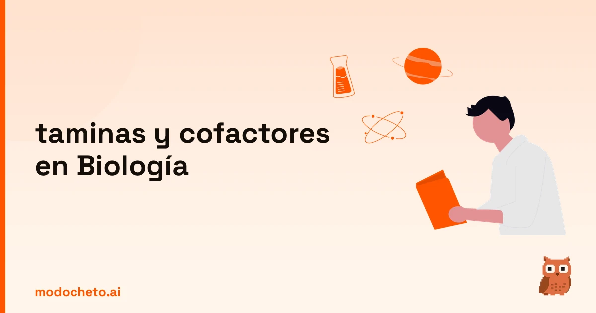 Ilustración de estudiante analizando vitaminas y cofactores en Biología para dominar el tema a tope.