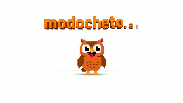 Búho Modocheto pixel art con logo