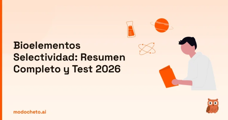 Ilustración de estudiante analizando fórmulas para dominar los bioelementos selectividad en el examen 2026.