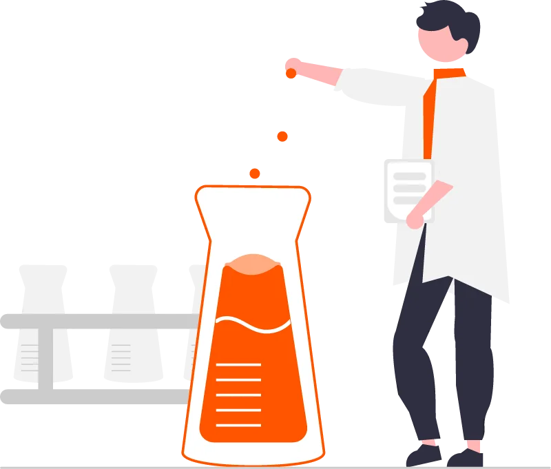 Ilustración de instrumental científico y recursos digitales para estudiar biología y bioelementos selectividad.