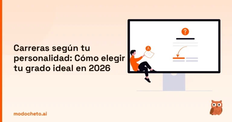 Ilustración de un test online para descubrir carreras según tu personalidad y elegir el grado ideal.