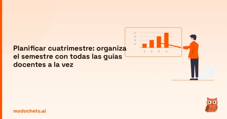 Ilustración de estrategia empresarial aplicada a planificar cuatrimestre con guías docentes centralizadas.
