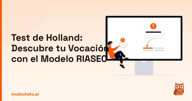 Ilustración de joven realizando el test de Holland online para descubrir su perfil profesional RIASEC.