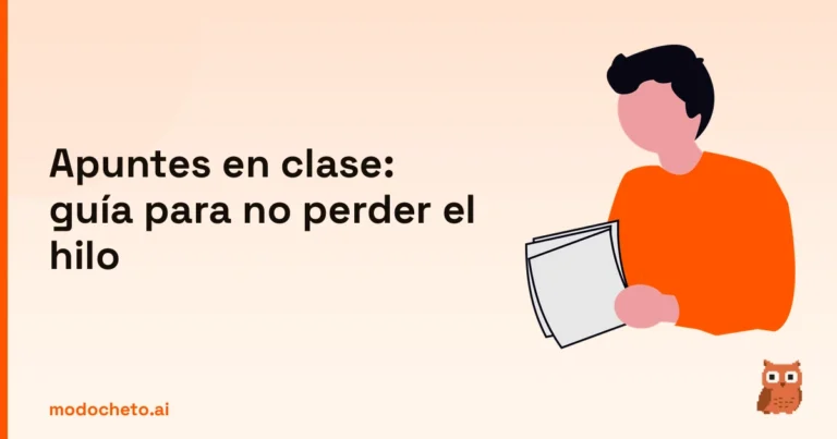 Ilustración de una persona revisando sus apuntes en clase para mejorar el rendimiento académico.