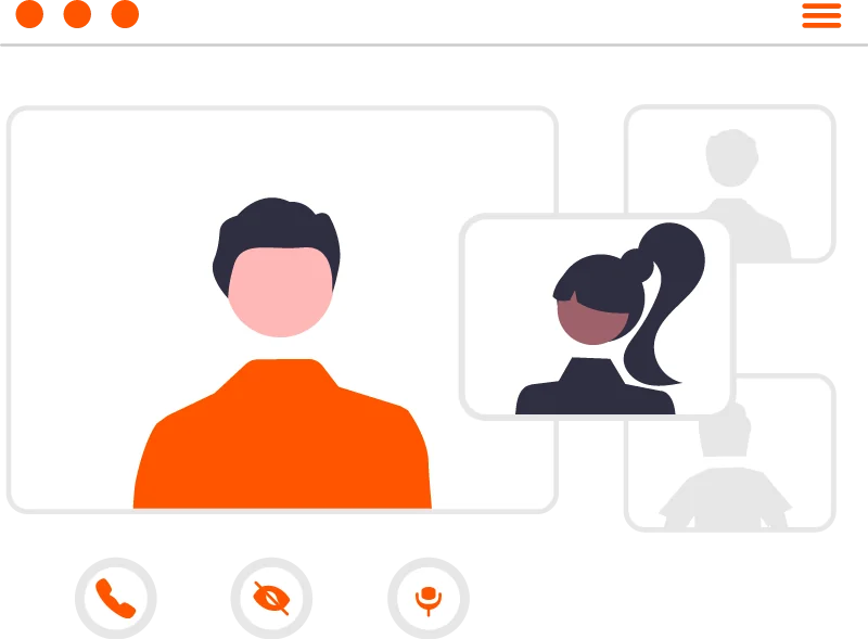 Ilustración de una videollamada grupal sobre recursos y herramientas para no pifiarla al elegir estudios.