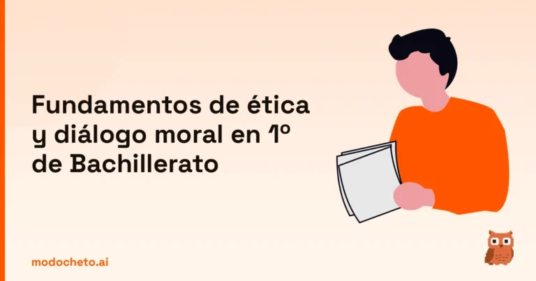 Ilustración de un estudiante tomando notas sobre los fundamentos de ética y diálogo moral para Bachillerato.