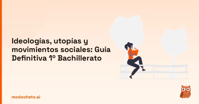 Ilustración de un joven leyendo para dominar las ideologías, utopías y movimientos sociales de 1º Bachillerato.