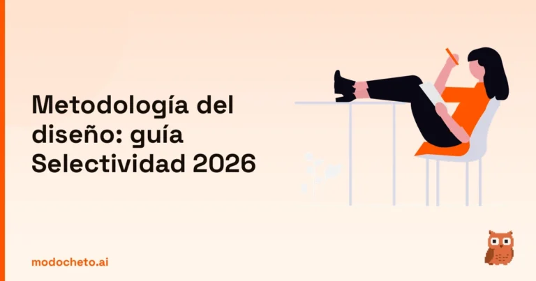 Ilustración de un estudiante preparando la metodología del diseño para la Selectividad 2026.