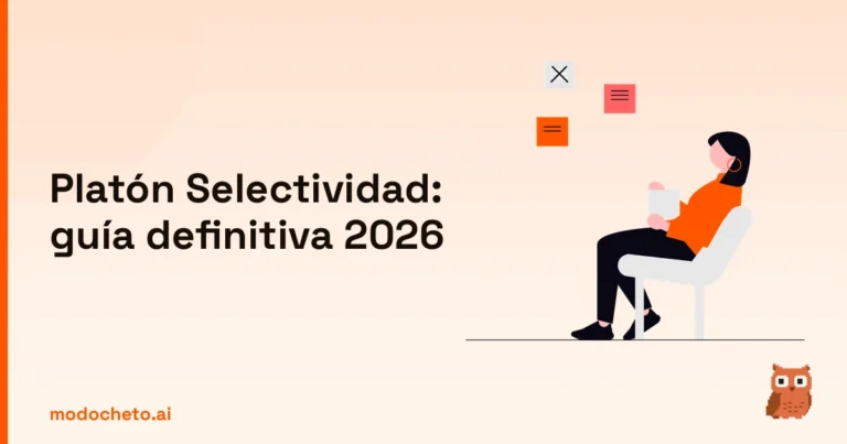 Ilustración de una persona anotando conceptos clave para superar Platón Selectividad en la guía 2026.