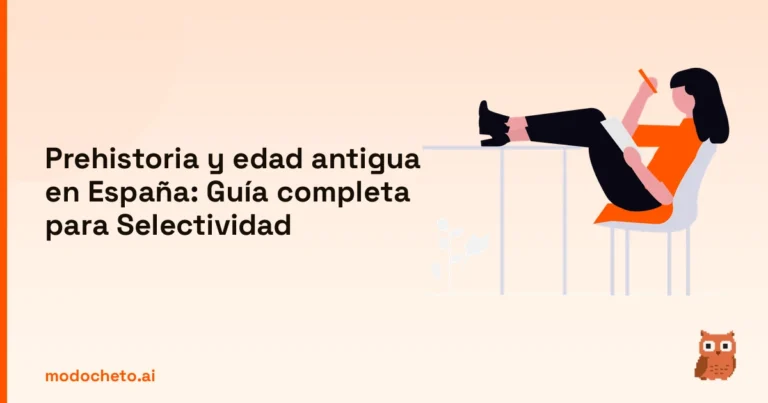 Ilustración de un estudiante preparando el examen de prehistoria y edad antigua en España para Selectividad