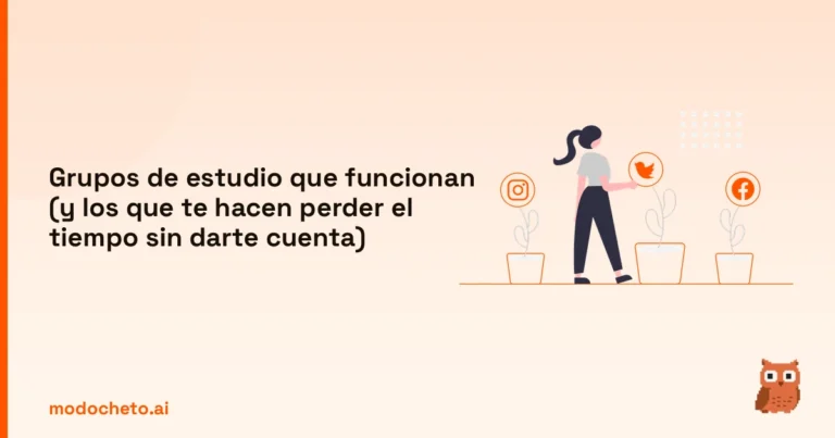 Ilustración de estrategia social para diferenciar grupos de estudio eficaces de los que restan tiempo.